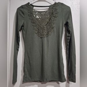 Hollister Olive Long Sleeve Top with Lace